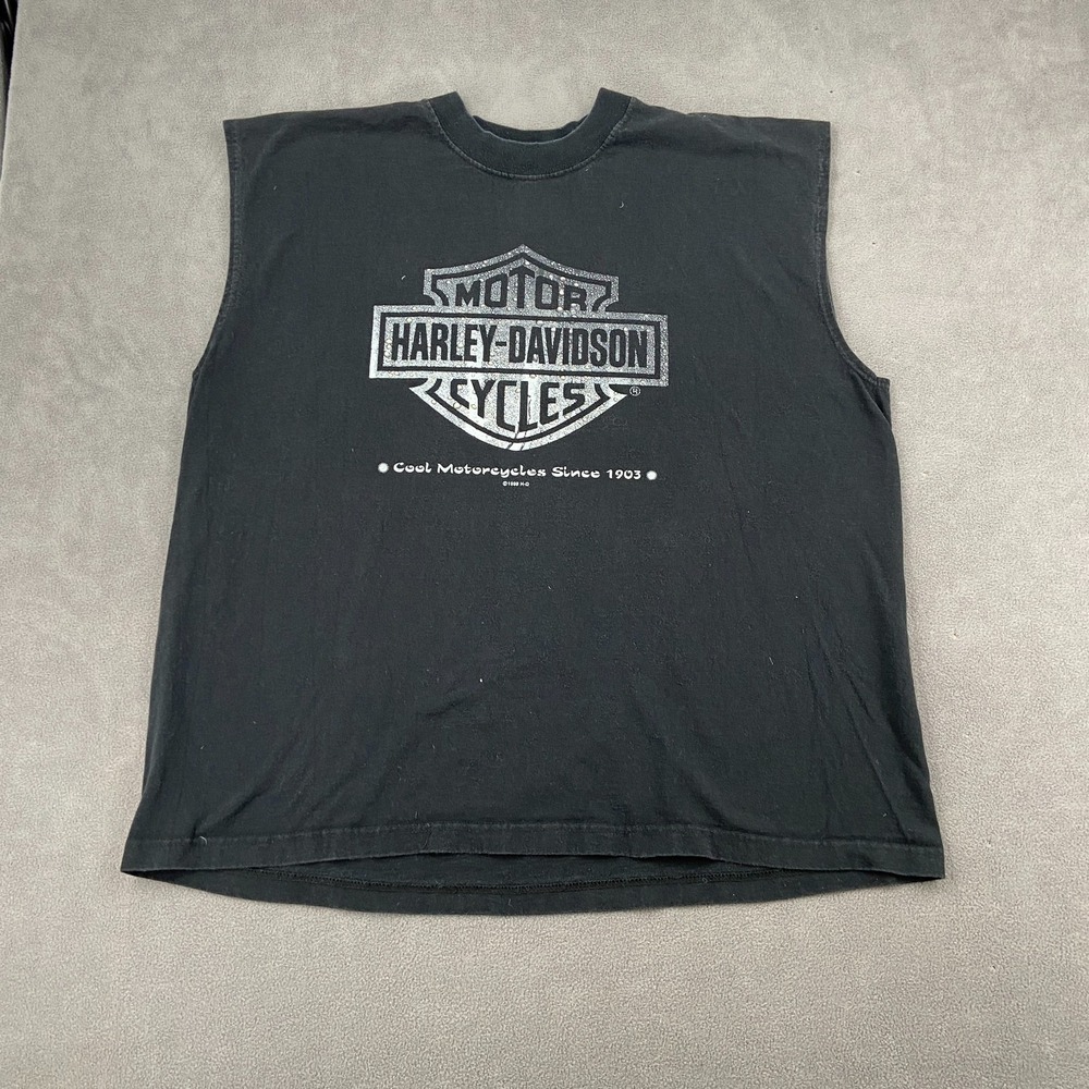 VTG Harley Davidson Muscle Tank Top Mens XL Black Cotton Graphic Print Studded